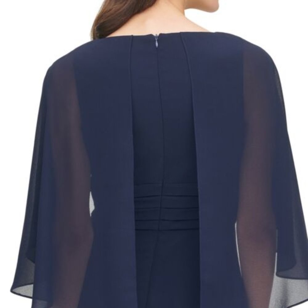 New Vince Camuto Navy Beaded Neckline Capelet Gown Size 6 - Picture 4 of 14